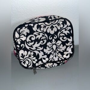 Modella 2018 HotPink BlackWhite French Floral Design All Around Zip Cosmetic Bag